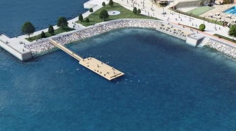 Recreación de la zona recreativa prevista en O Parrote con una zona acotada por un dique flotante destinada al baño y las actividades acuáticas