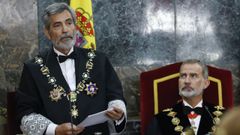 El presidente del Tribunal Supremo, Carlos Lesmes, durante su discurso en la apertura del Ao Judicial presidida por Felipe VI.