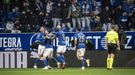 Los jugadores del Real Oviedo celebran el 1-0 al Valencia