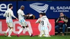 Los jugadores del Real Oviedo celebran el primer gol ante Osasuna
