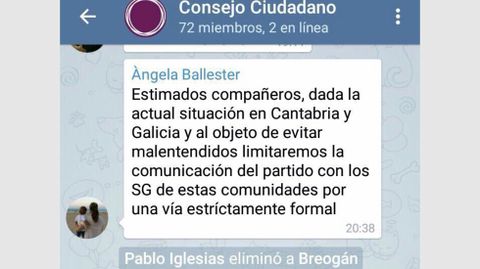 Pablo Iglesias elimina del grupo del móvil de la dirección al secretario  gallego Breogán Rioboo