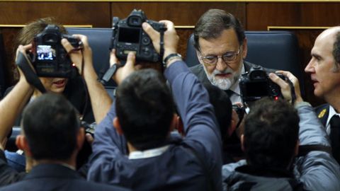 Mariano Rajoy, a su llegada al hemiciclo esta mañana
