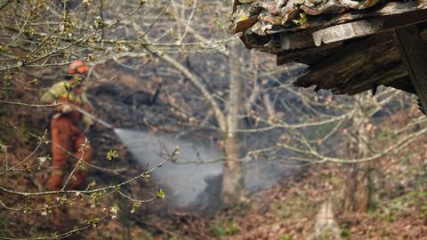 Bomberos de Asturias trabajan para extinguir las llamas en un incendio forestal