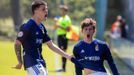 Adri Fernndez y Nacho Estrada celebran el 1-1 del Oviedo ante el Sporting en el derbi de Divisin de Honor