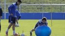 Miku y Keko Gontn, durante un entrenamiento de esta semana en la ciudad deportiva de Abegondo