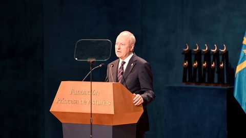 Michael J. Sandel durante su discurso en la ceremonia de entrega de los Premios Princesa de Asturias 2018.