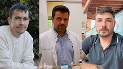 De izquierda a derecha, Rafa, trabajador de la industria alimentaria, Antonio Busto, farmac�utico, y Sebasti�n, taxista.
