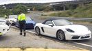 Los tres vehculos cazados, parados en el arcn en una de las salidas de la A-54.