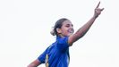 Eva Lois celebra su gol al Sporting en la Copa de la Reina