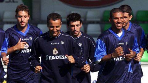 Changui, en el RC Deportivo en el ao 2002, junto a Capdevila, Fran, Djalminha y Makaay
