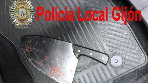 Machete utilizado en una reyerta en Gijn y localizado por la Polica Local 