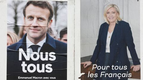 Carteles electorales de Emmanuel Macron y Marine Le Pen