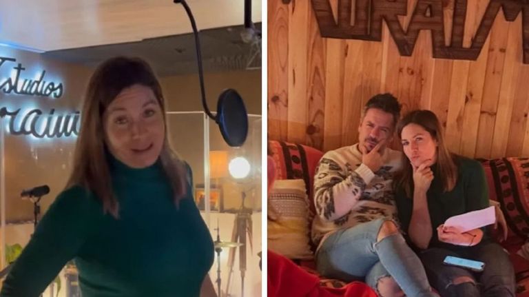 Leire Martínez, durante la grabación en el estudio Moraima del ferrolano Andrés Suárez y acompañada por su marido ferrolano Miguel Sueiras