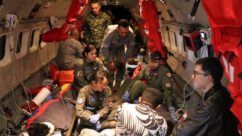 Children rescued in the jungle of Colombia, in a plane of the Colombian Air Force.