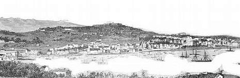 Ilustracin del ao 1880 en la que se aprecia una panormica de lo que era Vigo en aquella poca.