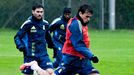 Nico Fonseca y Lucas Ahijado, en el entrenamiento del Real Oviedo