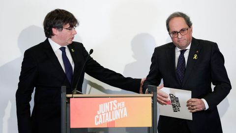| EFE.Puigdemont y Torra en la reunin de Junts per Catalunya celebrada el lunes en Bruselas