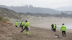 Recogida de pelets en una playa de Asturias