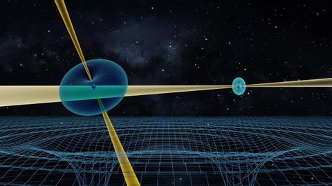 Recreación artística del sistema binario de púlsares que permitieron confirmar la Relatividad General