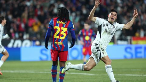 Javi Moreno celebra su gol en el Albacete-Barcelona de Copa del Rey