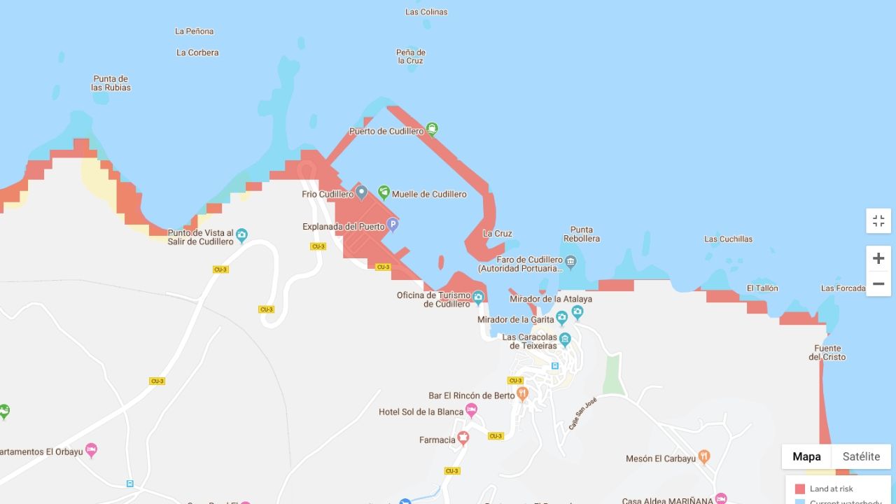 Superficie afectada en Cudillero, con la zona del puerto como la más destacada