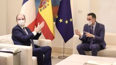 El presidente del Gobierno, Pedro Snchez, ayer, durante una reunin con el primer ministro de la Repblica Francesa, Jean Castex, en la Moncloa,