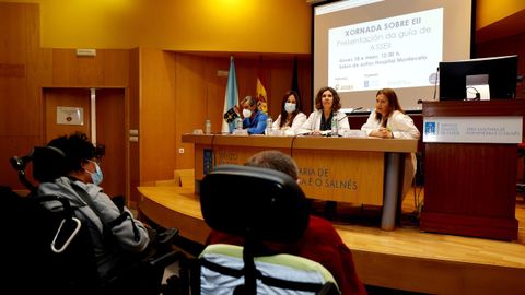 Víctor Loira, Estela Fernández, Susana Romero y Raquel Díez, este jueves, en el salón de actos del Hospital Montecelo durante la presentación de la guía de las EII