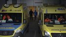Ambulancias en la puerta de Urgencias del Chuac durante la pandemia del covid-19