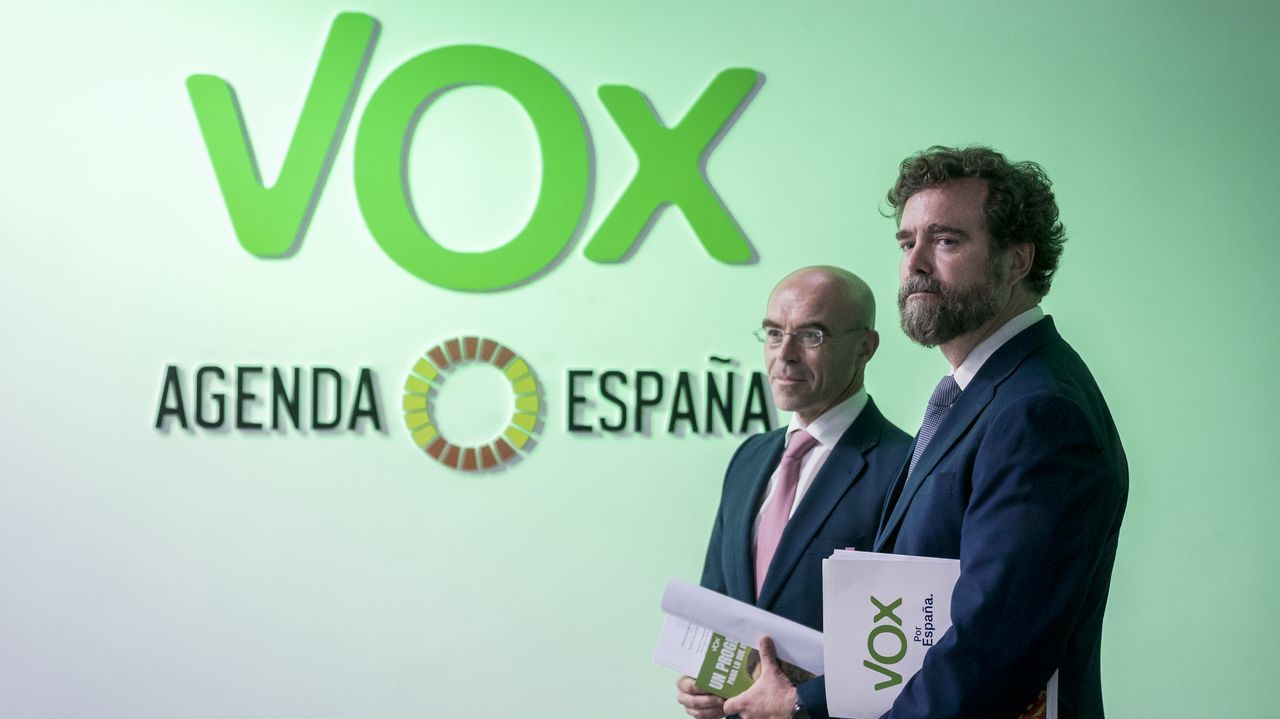 El vicepresidente de Accin Poltica de Vox, Jorge Buxad y el portavoz del Grupo Parlamentario en el Congreso, Ivn Espinosa