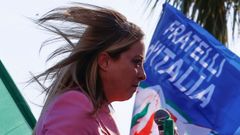 La candidata del ultraderechista Hermanos de Italia, Giorgia Meloni, este viernes, en su mitin de cierre de campaña en Nápoles