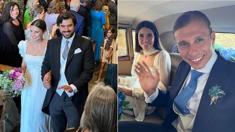 La médica María Carabel Lahera se casó en Bergondo con el empresario Luis Maura (izquierda). El traumatólogo César Bonome contrajo matrimonio con la abogada Anáis Núñez en la iglesia de Santiago
