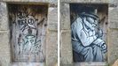 El antes y el después de la puerta con grafiti en el río Gafos