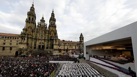 La plaza del Obradoiro, durante la visita del papa Benedicto XVI