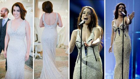 En las dos primeras imágenes el nuevo vestido, y en las otras dos, el diseñado por Anmargo.