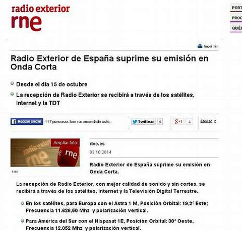 <span lang= es-es >Anuncio</span>. El cese de las emisiones fue anunciado en la web de RTVE, pero el personal embarcado se enteró por el silencio en la frecuencia