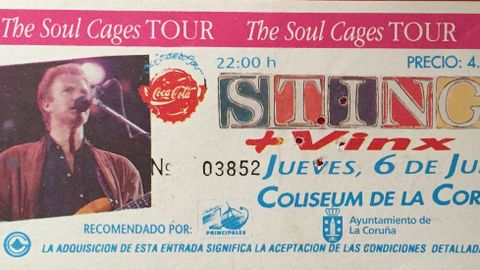Entrada del concierto de Sting en A Coruña en 1991