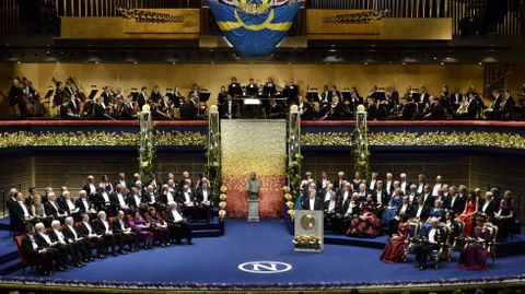 Vista general de la ceremonia de entrega de los Premios Nobel 2015 en Estocolmo, Suecia.