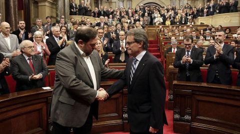 Artur Mas y Oriol Junqueras, en el Parlamento de Catalua, en el 2016