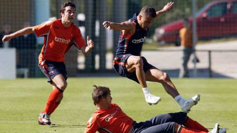 Aspas, en un partido entre primer equipo y filial aquella misma temporada