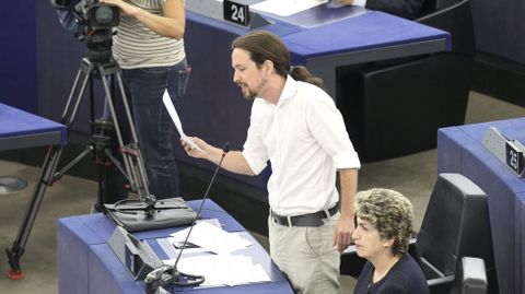 Pablo Iglesias, durante una sesin plenaria en Estrasburgo en el 2014