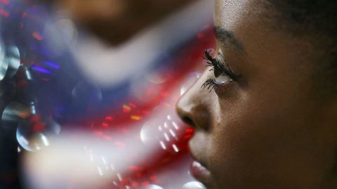 Simone Biles (Estados Unidos) durante la final femenina de gimnasia artística