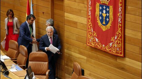 El presidente del Parlamento, Miguel Ángel Santalices, y los vicepresidentes Diego Calvo y Eva Solla