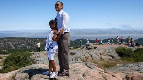 Con su hija Sasha, disfrutando de las vistas en el Parque Nacional de Acadia (Maine)