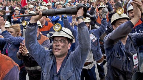 Manifestacin en Langreo durante la huelga general de las cuencas mineras. 18 Junio 2012