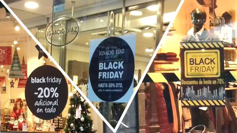 Carteles en comercios ovetenses que anuncian las promociones del Black Friday