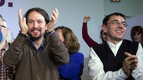 Juan Carlos Monedero, cofundador de Podemos, junto al lder de la formacin, Pablo Iglesias