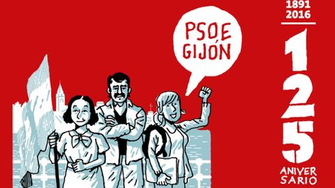Cartel anunciador de la exposicin sobre los 125 aos de la Agrupacin Socialista Gijonesa