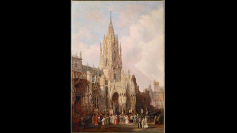Jenaro Pérez Villaamil. «Vista de la catedral de Oviedo con una procesión» (1837)