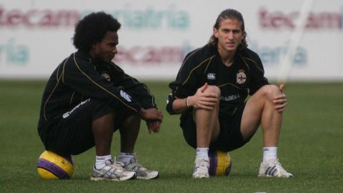Con Filipe Luis en un entrenamiento