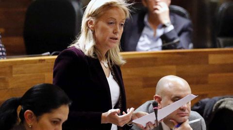 La portavoz de Foro Asturias, Cristina Coto, durante el pleno de hoy de la Junta General.